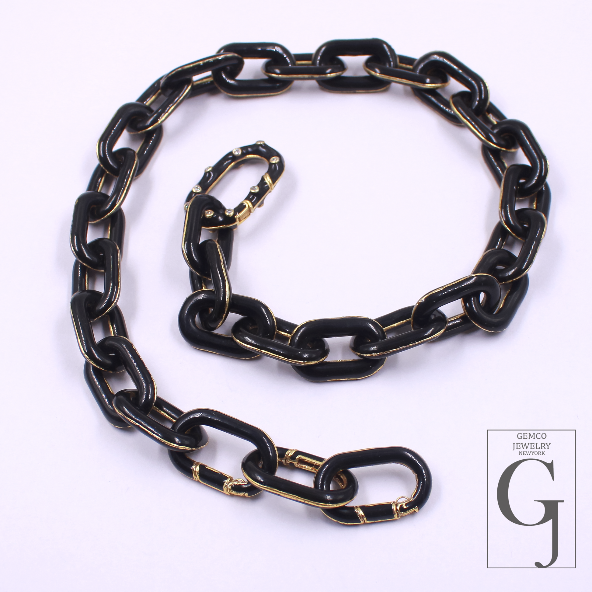 Designer Black Enamel Necklace With Lab Grown Diamonds - Brass Jewelry Handmade Finish Jewelry