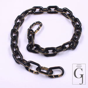 Designer Black Enamel Necklace With Lab Grown Diamonds - Brass Jewelry Handmade Finish Jewelry