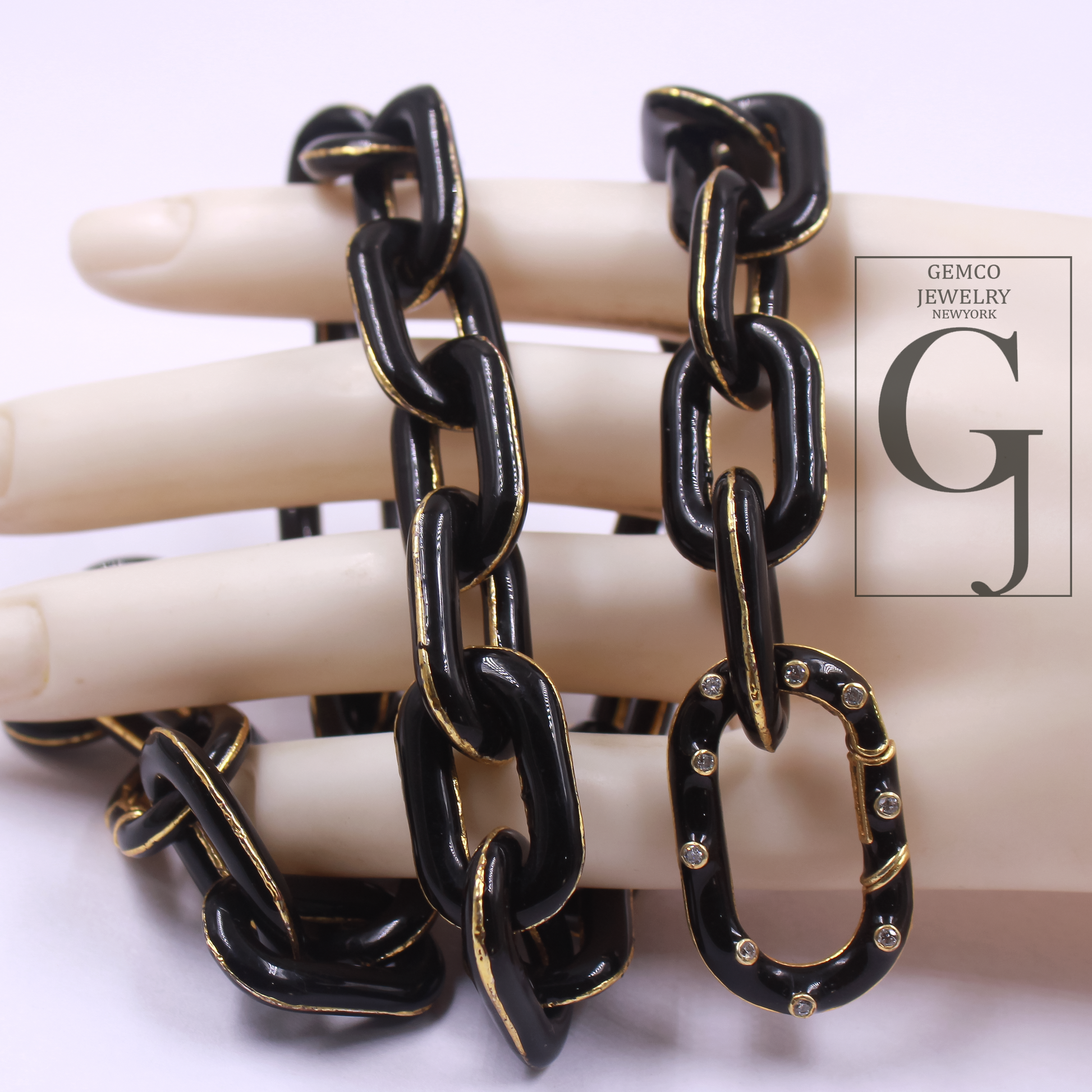 Designer Black Enamel Necklace With Lab Grown Diamonds - Brass Jewelry Handmade Finish Jewelry