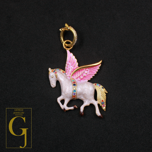 Designer Enamel Pagasus Pendant With Multi Sapphire And Lab Grown Diamond - 925 Sterling Silver Beautiful Jewelry For Her