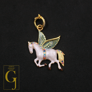 Designer Enamel Pagasus Pendant With Multi Sapphire And Lab Grown Diamond - 925 Sterling Silver Beautiful Jewelry For Her