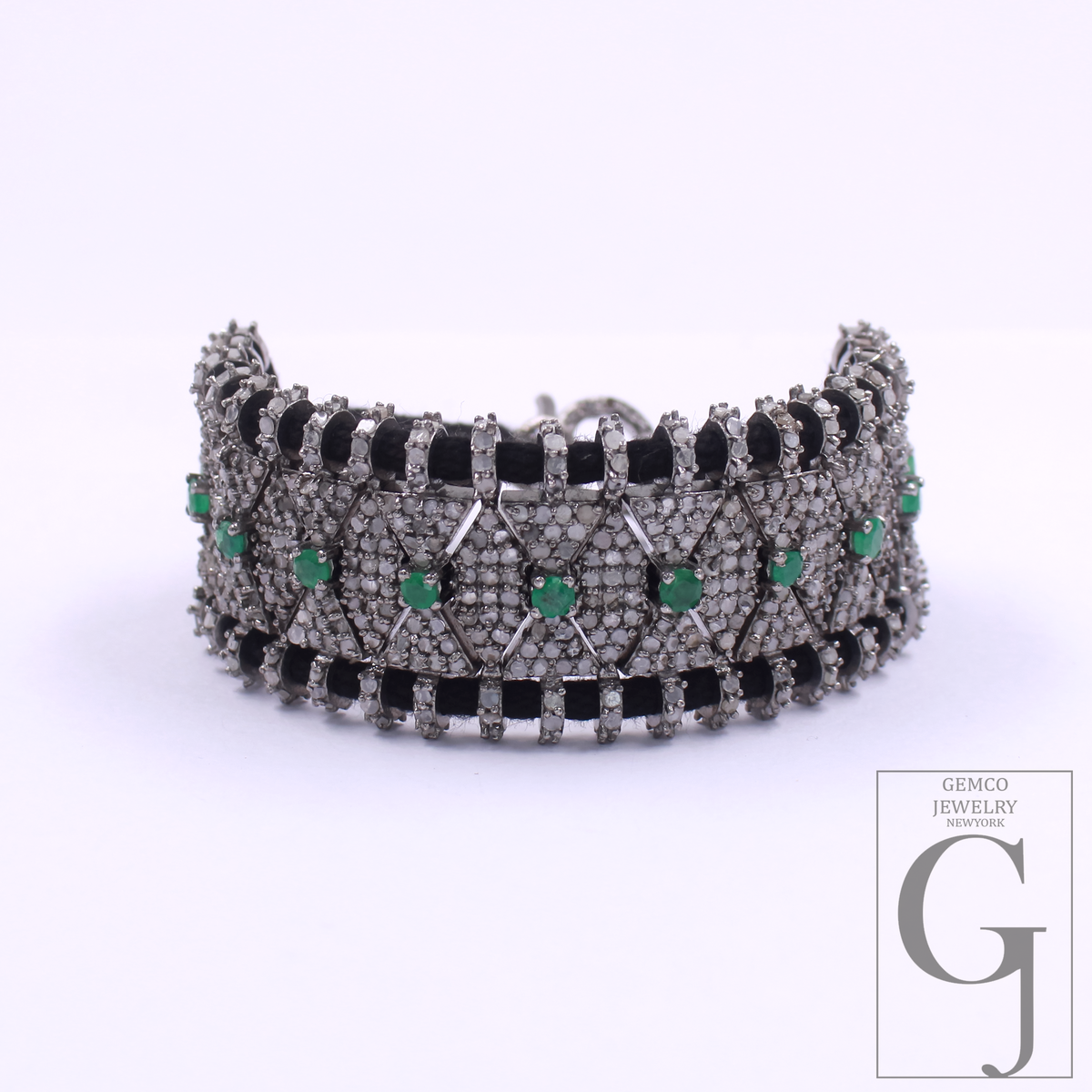 Natural Emerald Thread Bracelet With Pave Diamond - 925 Sterling Silver Handmade Finish Diamond Jewelry Gift For Her