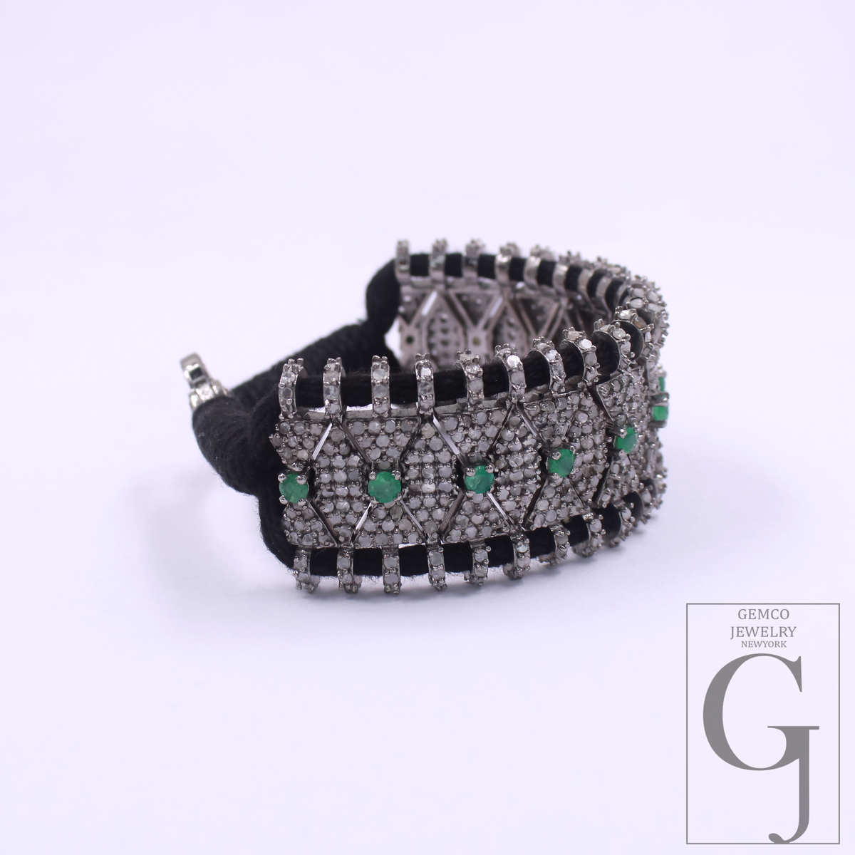 Natural Emerald Thread Bracelet With Pave Diamond - 925 Sterling Silver Handmade Finish Diamond Jewelry Gift For Her