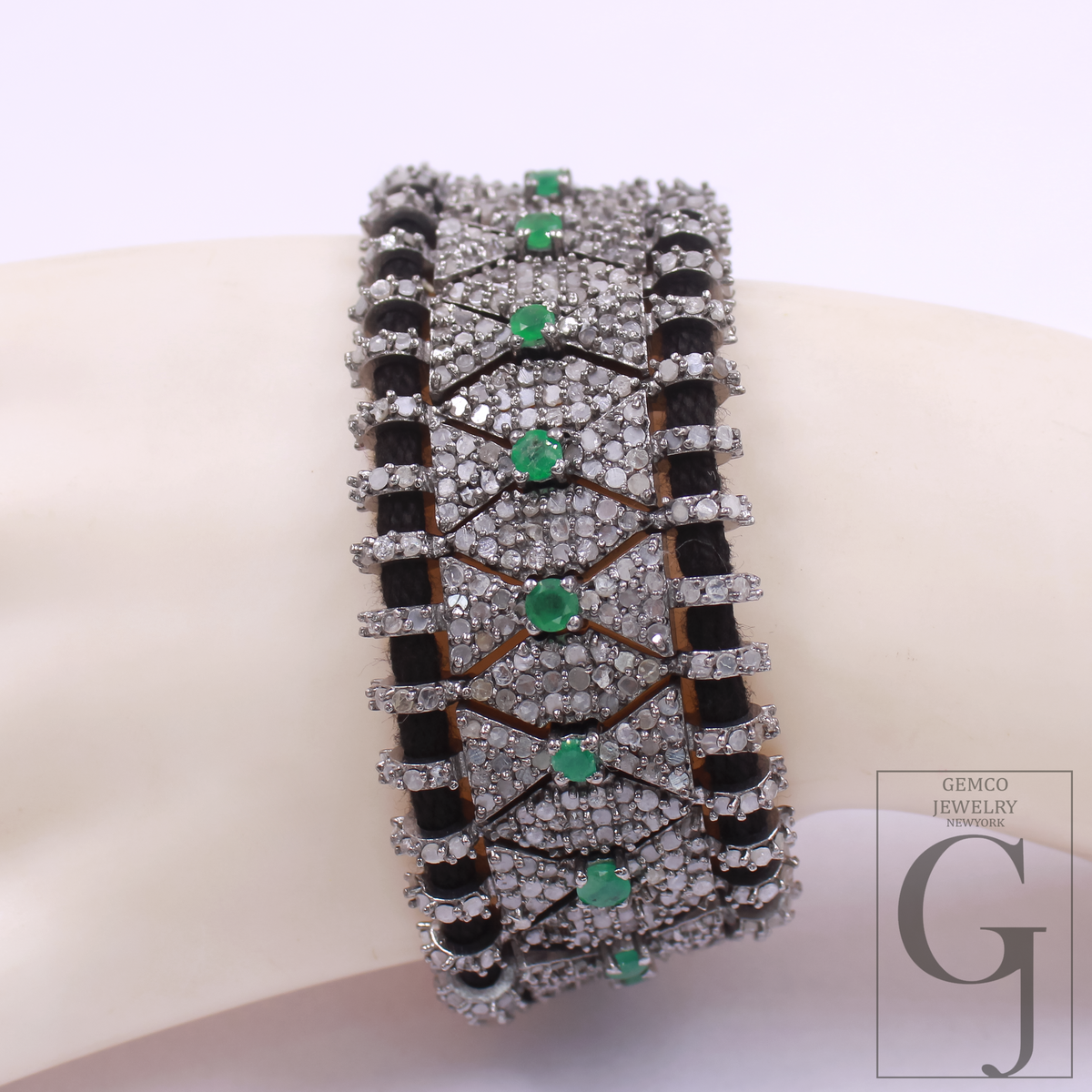 Natural Emerald Thread Bracelet With Pave Diamond - 925 Sterling Silver Handmade Finish Diamond Jewelry Gift For Her