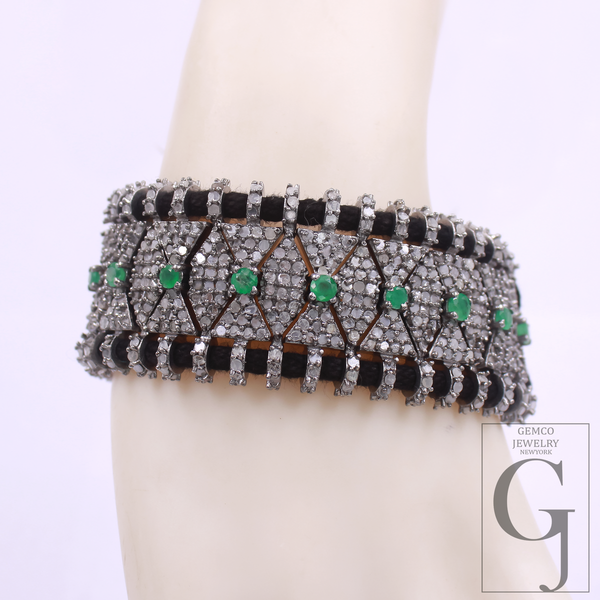 Natural Emerald Thread Bracelet With Pave Diamond - 925 Sterling Silver Handmade Finish Diamond Jewelry Gift For Her