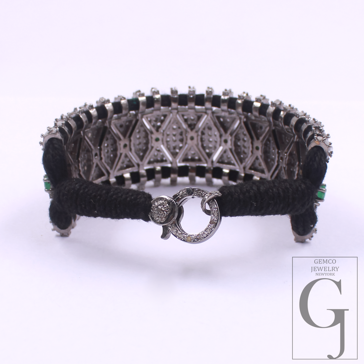 Natural Emerald Thread Bracelet With Pave Diamond - 925 Sterling Silver Handmade Finish Diamond Jewelry Gift For Her