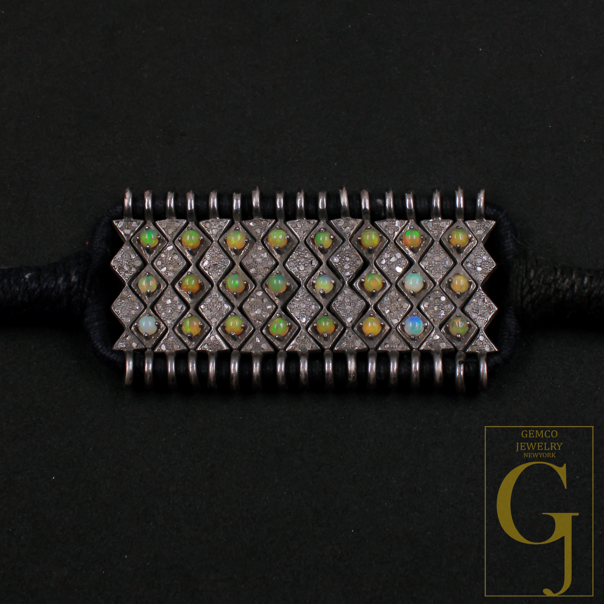 Designer Ethiopian Opal Thread Bracelet With Pave Diamonds - 925 Sterling Silver Handmade Finish Opal Bracelet