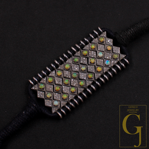 Designer Ethiopian Opal Thread Bracelet With Pave Diamonds - 925 Sterling Silver Handmade Finish Opal Bracelet