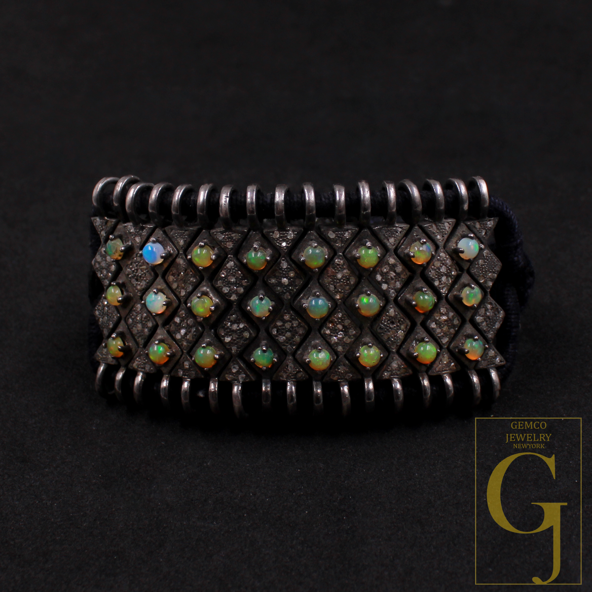 Designer Ethiopian Opal Thread Bracelet With Pave Diamonds - 925 Sterling Silver Handmade Finish Opal Bracelet