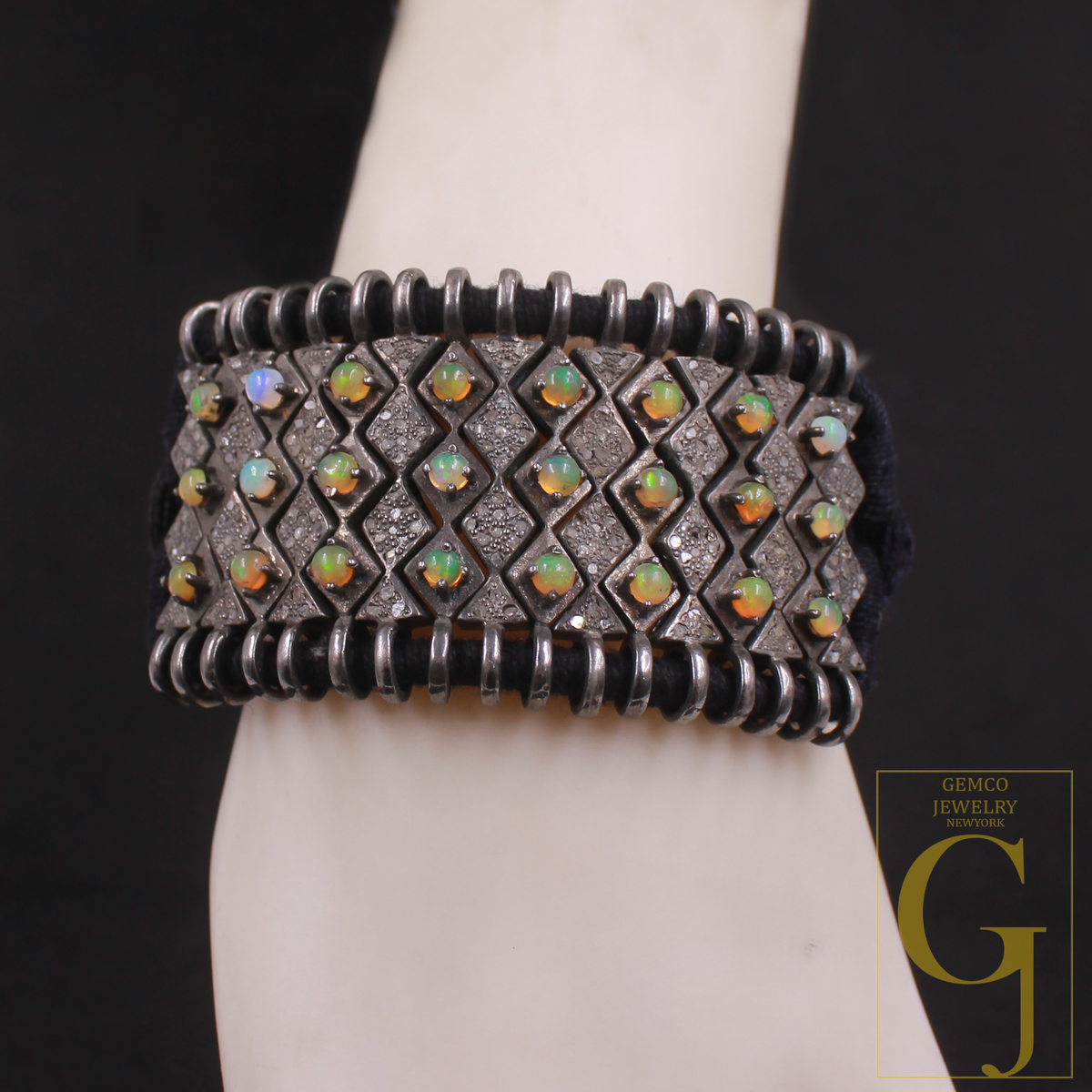 Designer Ethiopian Opal Thread Bracelet With Pave Diamonds - 925 Sterling Silver Handmade Finish Opal Bracelet
