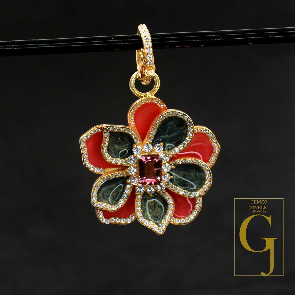 Beautiful Moissanite Double Side Enamel Pendant With Lab Grown Diamond Sterling Silver Handmade Beautiful Moissanite Pendant For Everyday Wear
