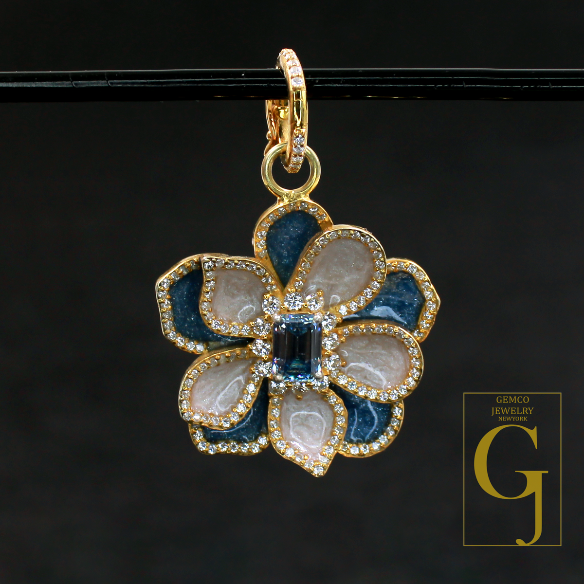 Beautiful Moissanite Double Side Enamel Pendant With Lab Grown Diamond Sterling Silver Handmade Beautiful Moissanite Pendant For Everyday Wear