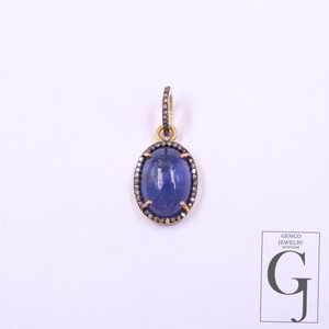 14k Finish Natural Tanzanite Pendant With Pave Diamonds Handmade Pendant Jewelry For Everyday Wear