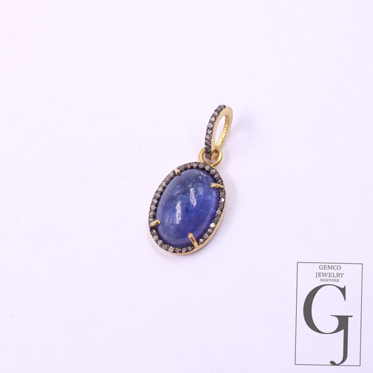 14k Finish Natural Tanzanite Pendant With Pave Diamonds Handmade Pendant Jewelry For Everyday Wear