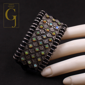 Designer Ethiopian Opal Thread Bracelet With Pave Diamonds - 925 Sterling Silver Handmade Finish Opal Bracelet