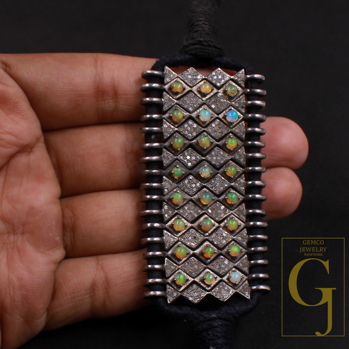 Designer Ethiopian Opal Thread Bracelet With Pave Diamonds - 925 Sterling Silver Handmade Finish Opal Bracelet