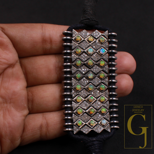 Designer Ethiopian Opal Thread Bracelet With Pave Diamonds - 925 Sterling Silver Handmade Finish Opal Bracelet