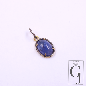 14k Finish Natural Tanzanite Pendant With Pave Diamonds Handmade Pendant Jewelry For Everyday Wear