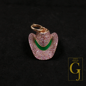 Designer Pink Moissanite Hat Pendant With Enamel Beautiful Moissanite 9k Gold Pendant