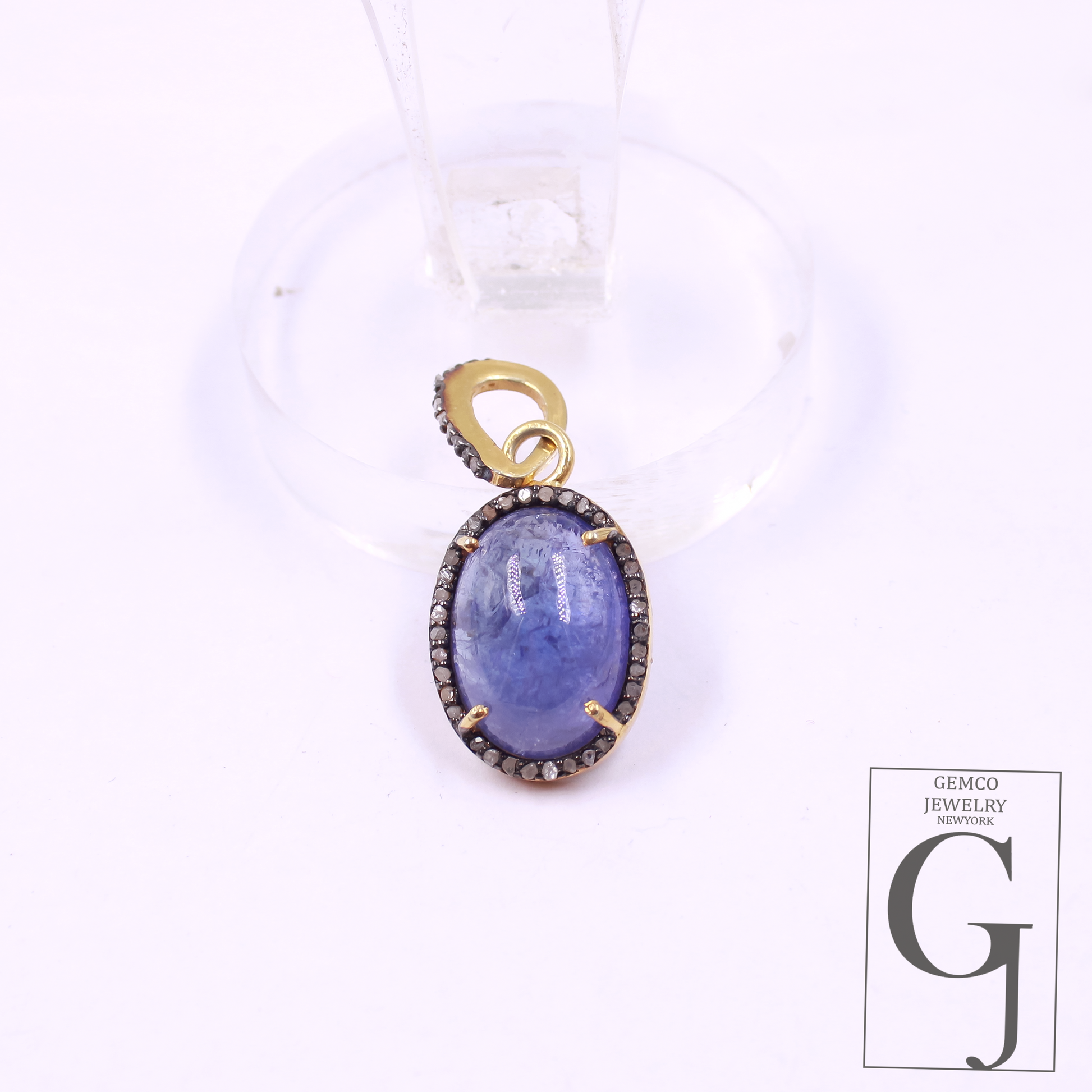 14k Finish Natural Tanzanite Pendant With Pave Diamonds Handmade Pendant Jewelry For Everyday Wear
