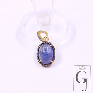 14k Finish Natural Tanzanite Pendant With Pave Diamonds Handmade Pendant Jewelry For Everyday Wear
