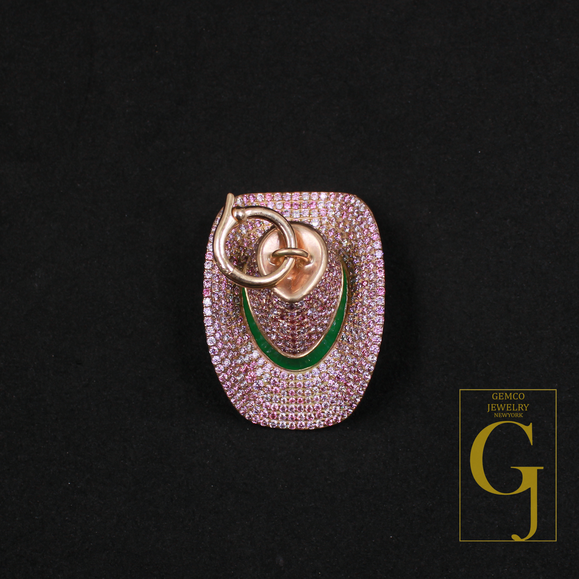 Designer Pink Moissanite Hat Pendant With Enamel Beautiful Moissanite 9k Gold Pendant