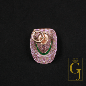 Designer Pink Moissanite Hat Pendant With Enamel Beautiful Moissanite 9k Gold Pendant
