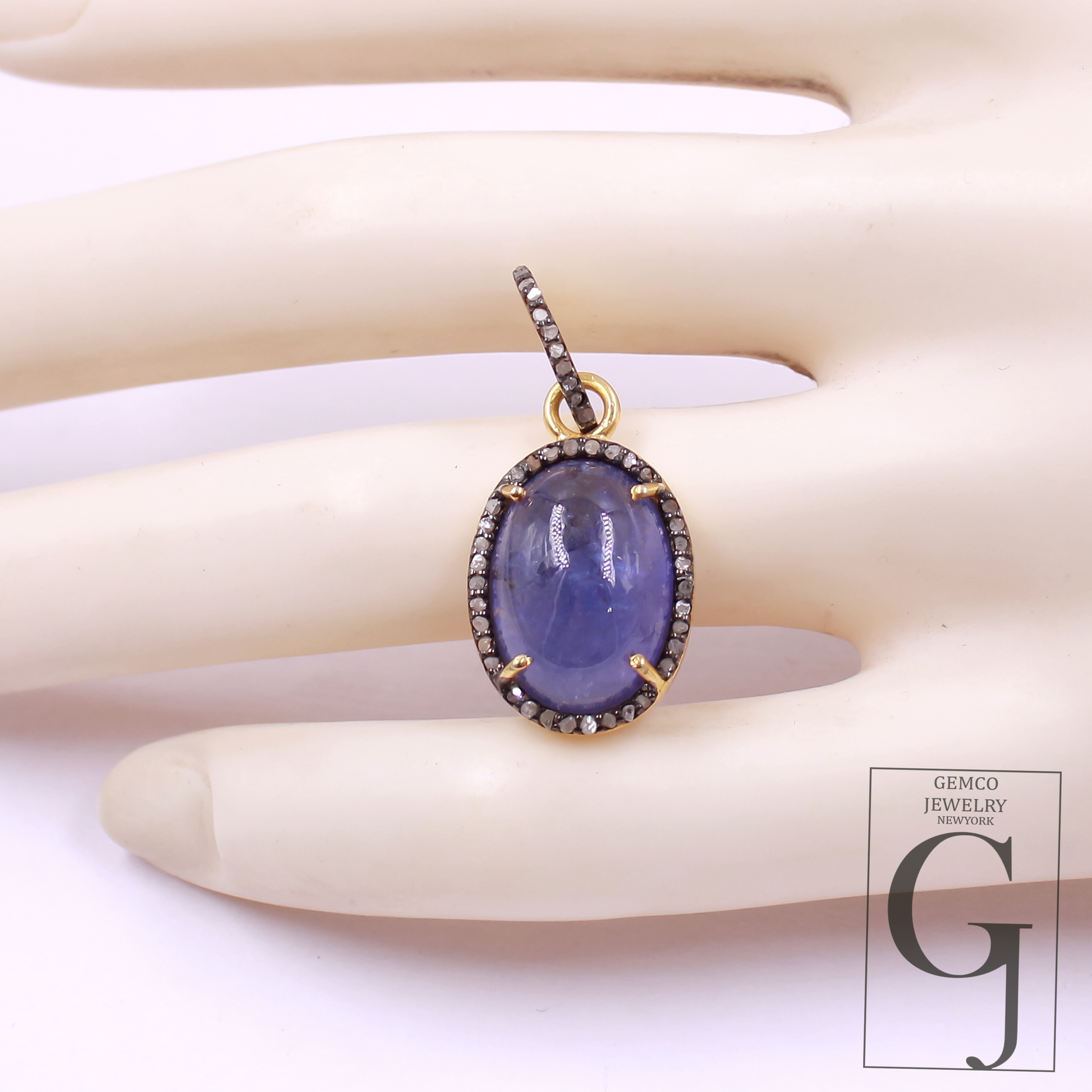 14k Finish Natural Tanzanite Pendant With Pave Diamonds Handmade Pendant Jewelry For Everyday Wear