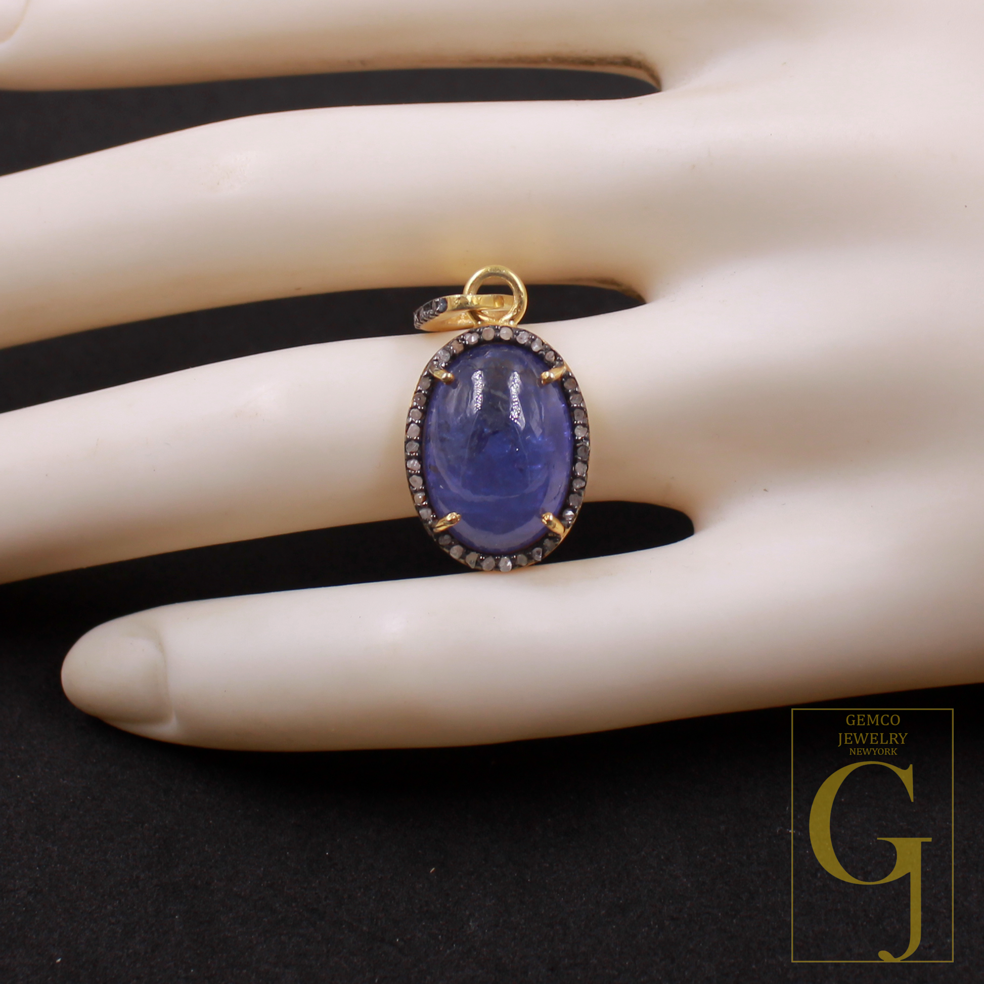 14k Finish Natural Tanzanite Pendant With Pave Diamonds Handmade Pendant Jewelry For Everyday Wear