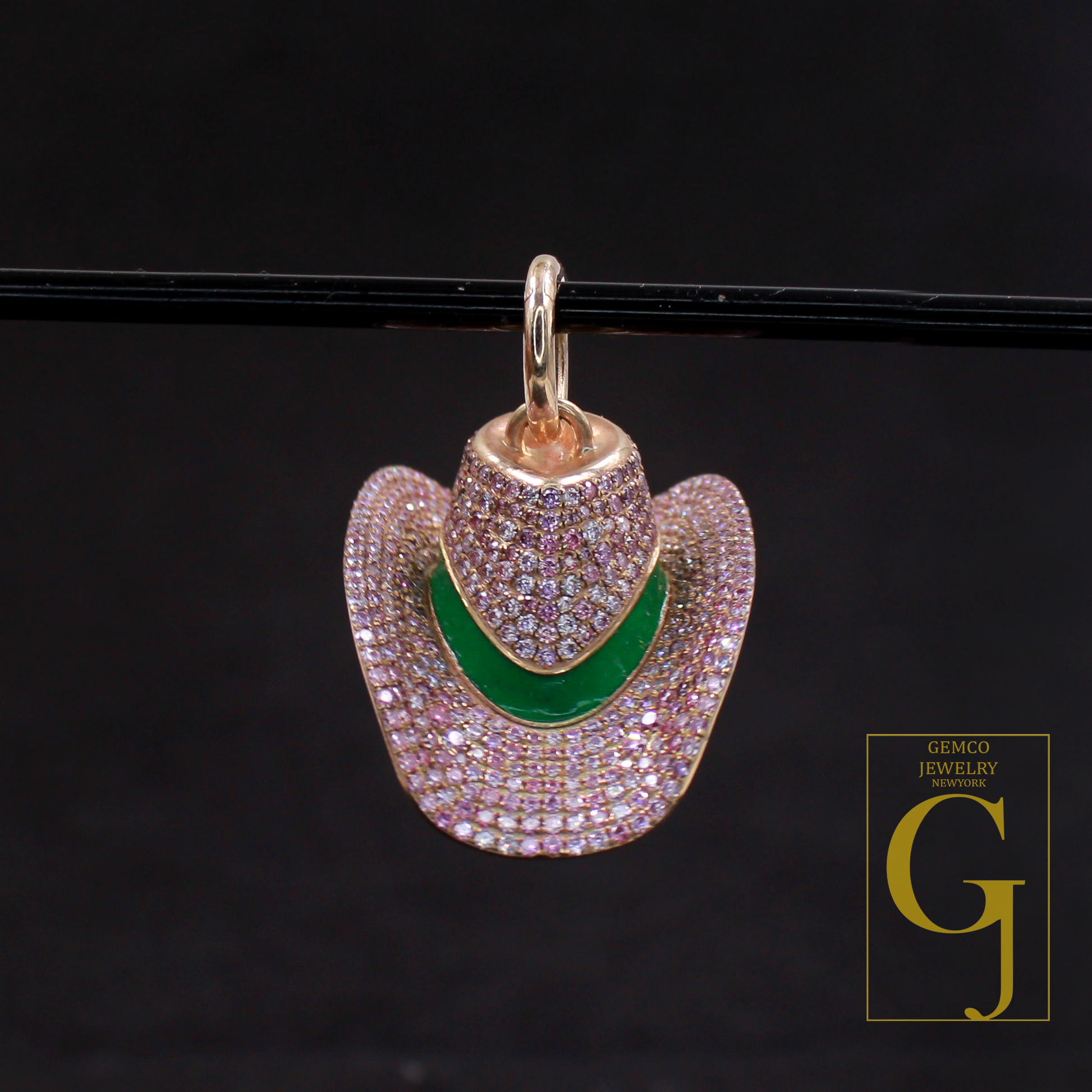 Designer Pink Moissanite Hat Pendant With Enamel Beautiful Moissanite 9k Gold Pendant