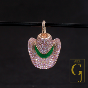 Designer Pink Moissanite Hat Pendant With Enamel Beautiful Moissanite 9k Gold Pendant
