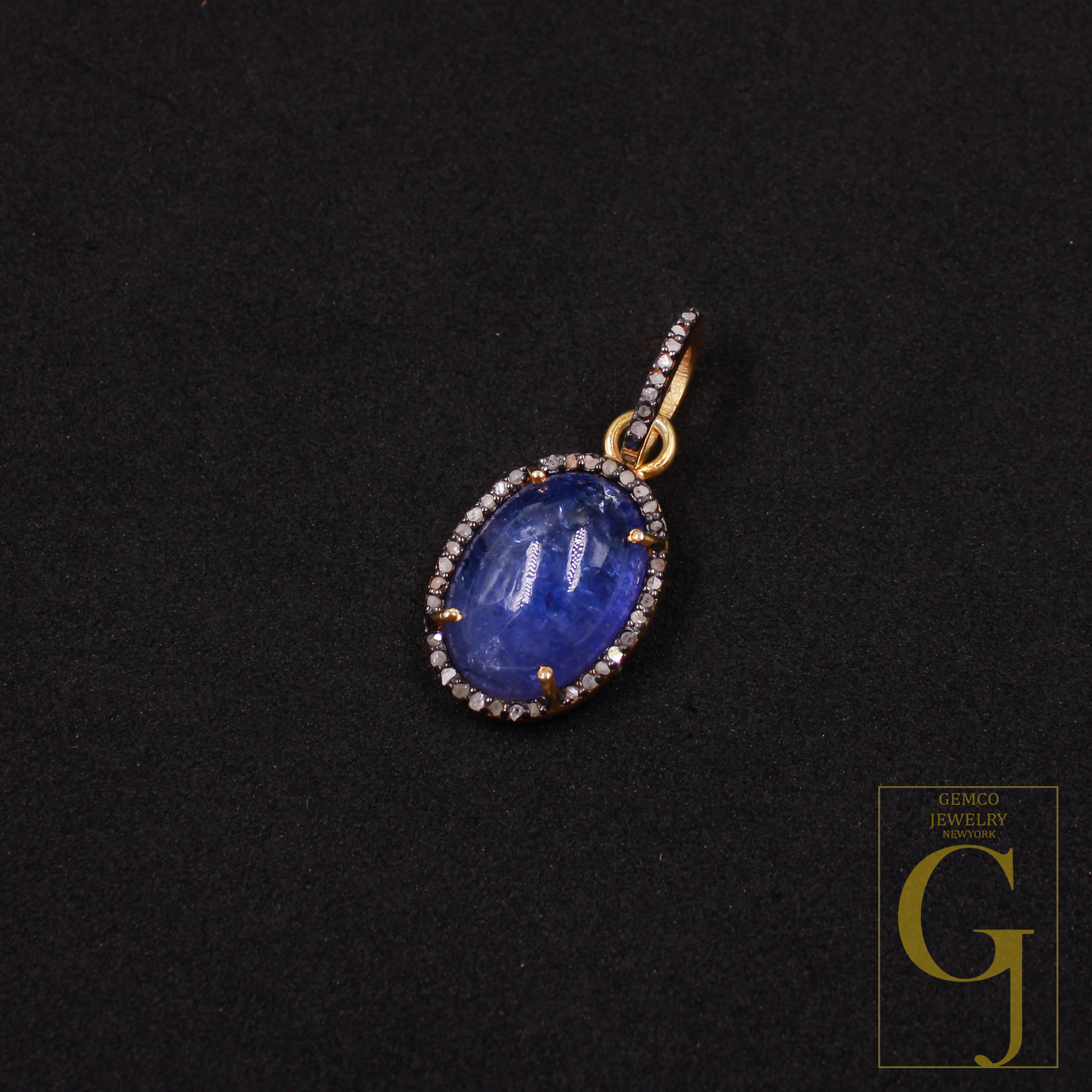 14k Finish Natural Tanzanite Pendant With Pave Diamonds Handmade Pendant Jewelry For Everyday Wear