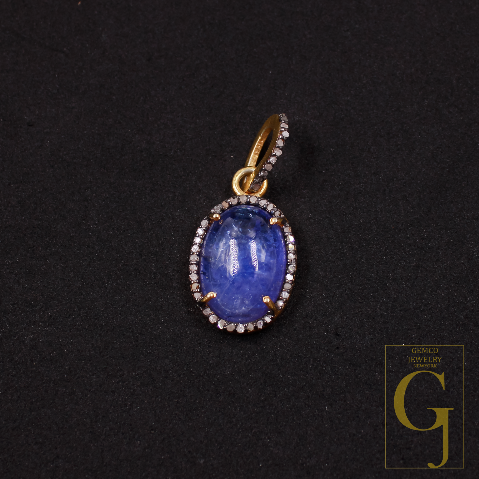 14k Finish Natural Tanzanite Pendant With Pave Diamonds Handmade Pendant Jewelry For Everyday Wear