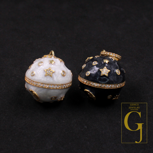 Beautiful Enamel Galaxy Ball With Lab Grown Diamonds Vermeil Gold Sterling Silver