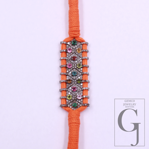 Designer Multi Tourmaline Thread Bracelet With Natural Diamond Handmade Finish Orange Thread Bracelet For Everyday Wear
