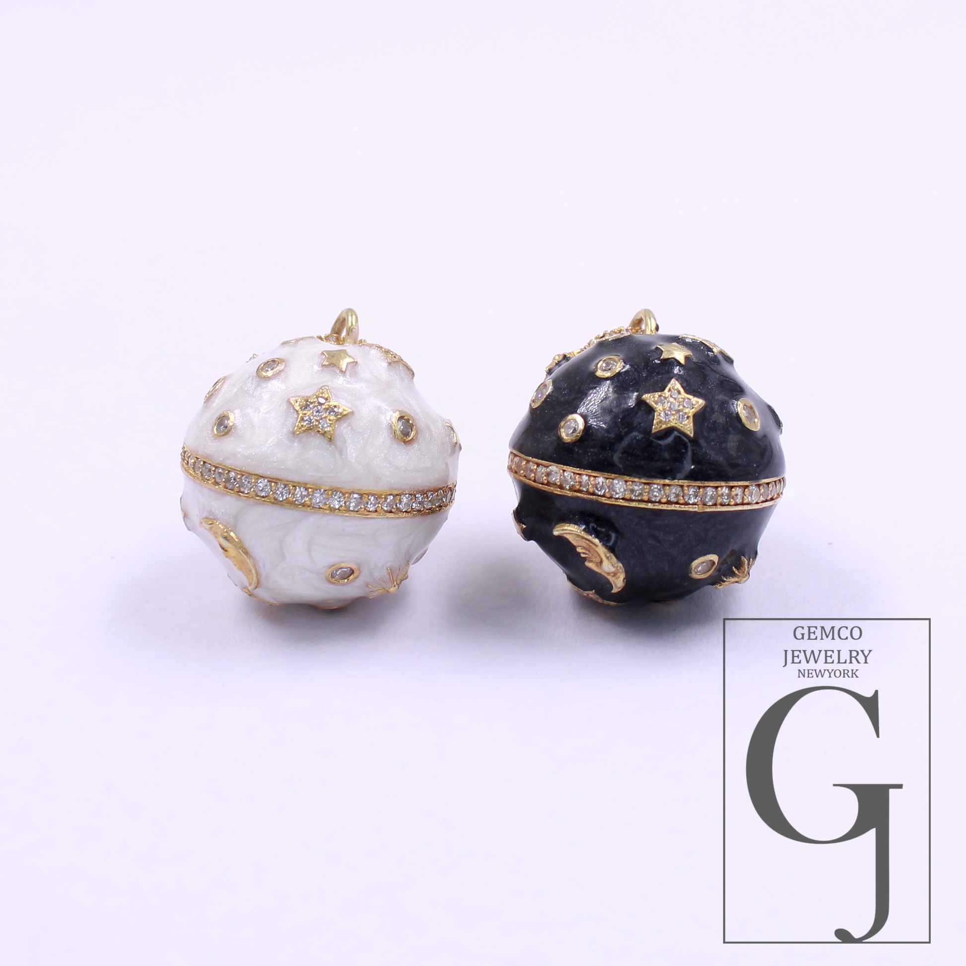 Beautiful Enamel Galaxy Ball With Lab Grown Diamonds Vermeil Gold Sterling Silver