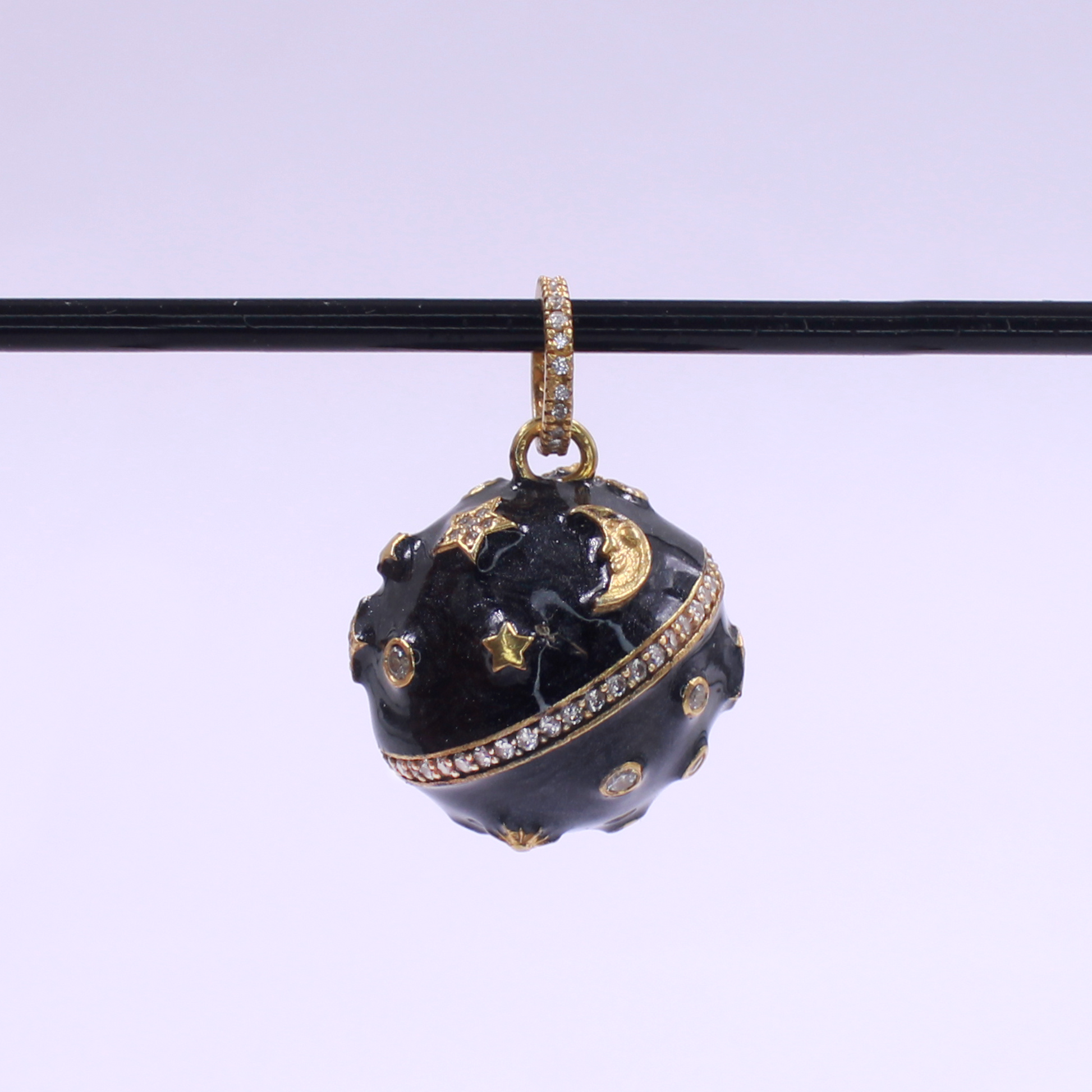 Beautiful Enamel Galaxy Ball With Lab Grown Diamonds Vermeil Gold Sterling Silver