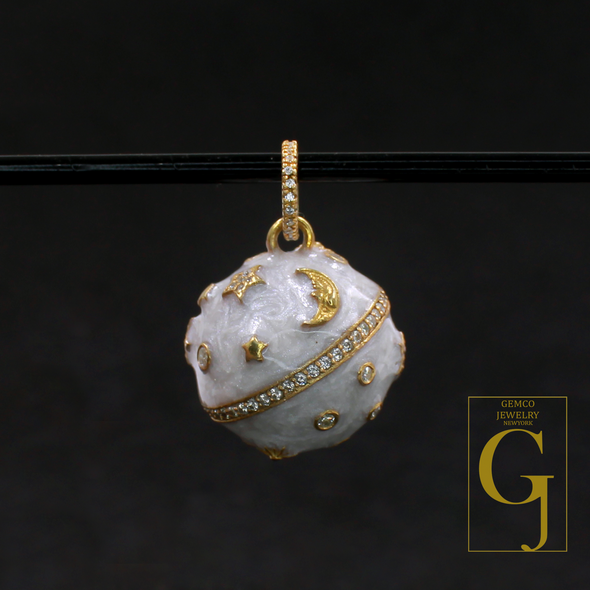 Beautiful Enamel Galaxy Ball With Lab Grown Diamonds Vermeil Gold Sterling Silver