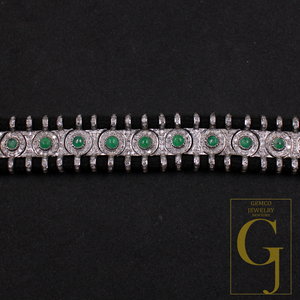 One Of A Kind Emerald Thread Bracelet With Pave Diamond 925 Sterling Silver Diamond Jewelry Gift For Her