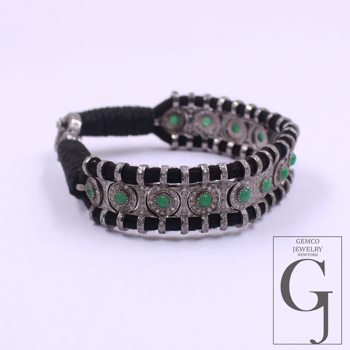 One Of A Kind Emerald Thread Bracelet With Pave Diamond 925 Sterling Silver Diamond Jewelry Gift For Her