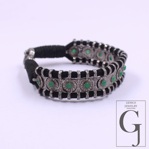 One Of A Kind Emerald Thread Bracelet With Pave Diamond 925 Sterling Silver Diamond Jewelry Gift For Her