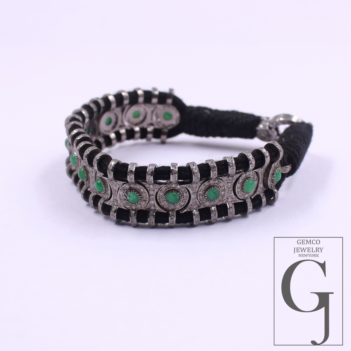 One Of A Kind Emerald Thread Bracelet With Pave Diamond 925 Sterling Silver Diamond Jewelry Gift For Her