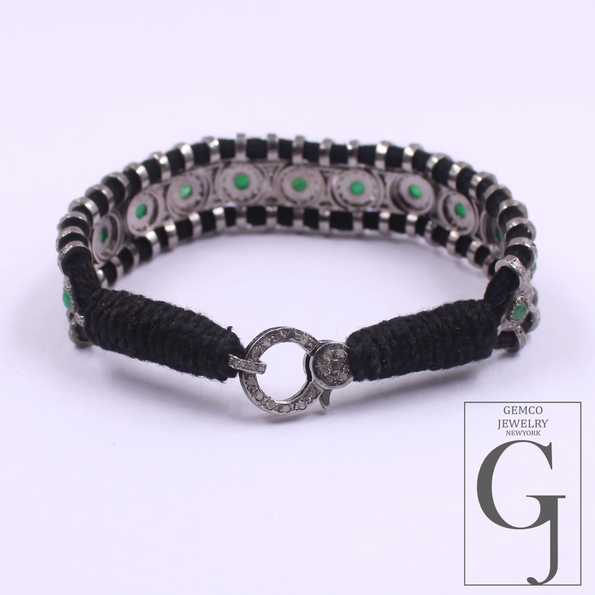 One Of A Kind Emerald Thread Bracelet With Pave Diamond 925 Sterling Silver Diamond Jewelry Gift For Her