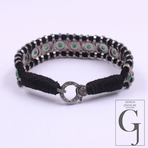 One Of A Kind Emerald Thread Bracelet With Pave Diamond 925 Sterling Silver Diamond Jewelry Gift For Her