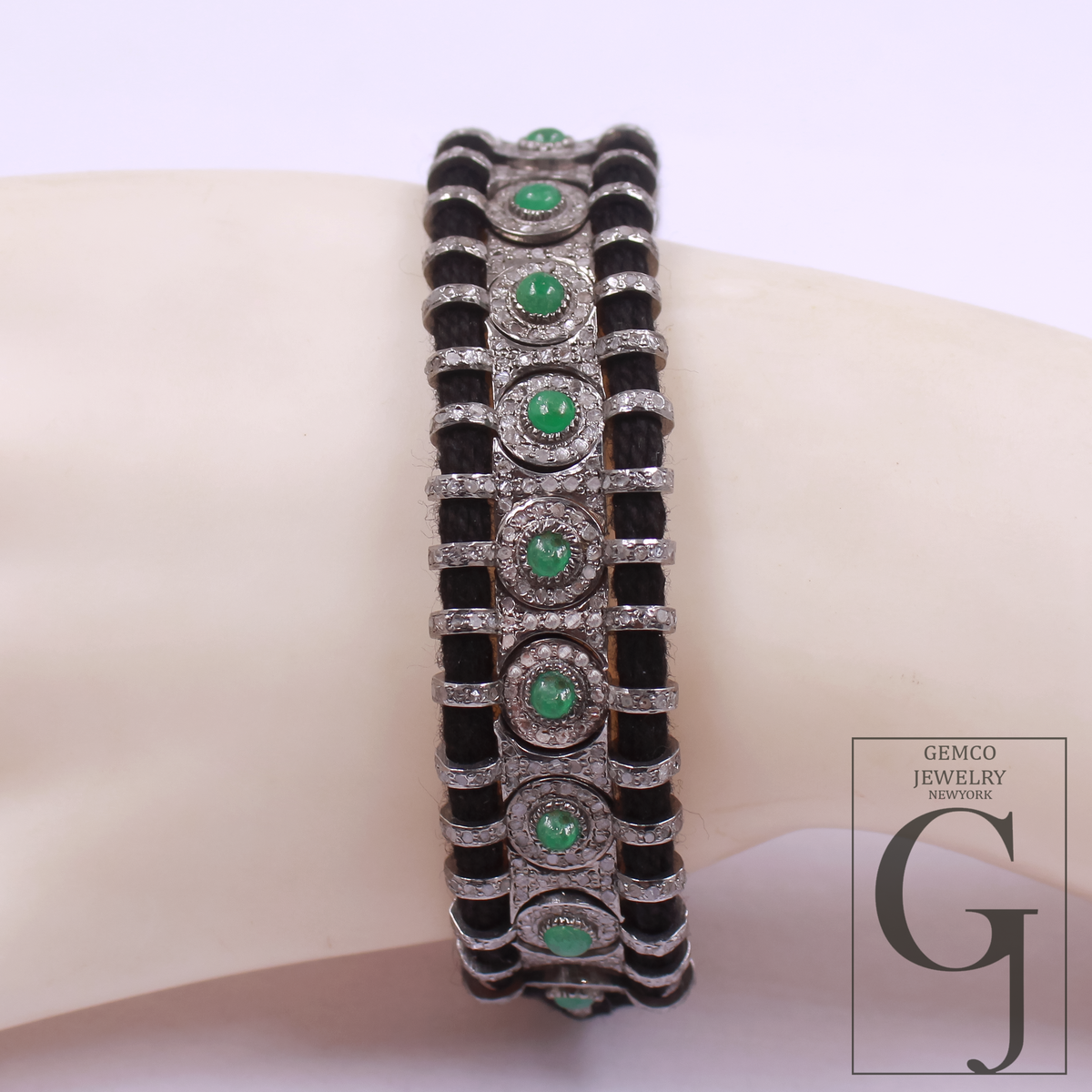 One Of A Kind Emerald Thread Bracelet With Pave Diamond 925 Sterling Silver Diamond Jewelry Gift For Her
