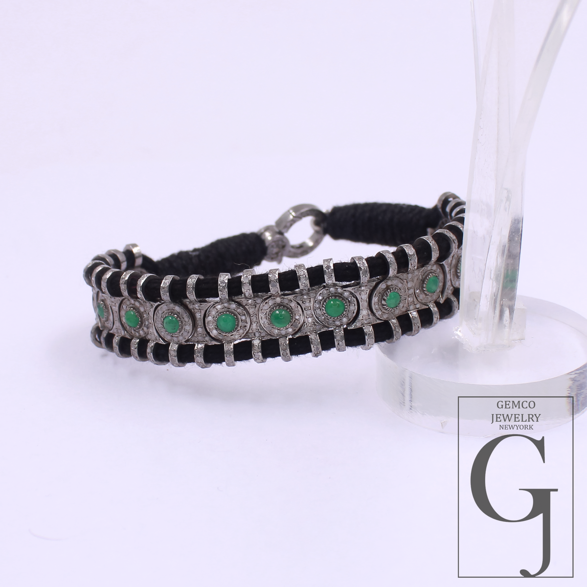 One Of A Kind Emerald Thread Bracelet With Pave Diamond 925 Sterling Silver Diamond Jewelry Gift For Her