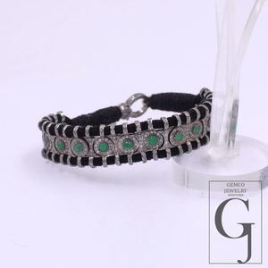 One Of A Kind Emerald Thread Bracelet With Pave Diamond 925 Sterling Silver Diamond Jewelry Gift For Her