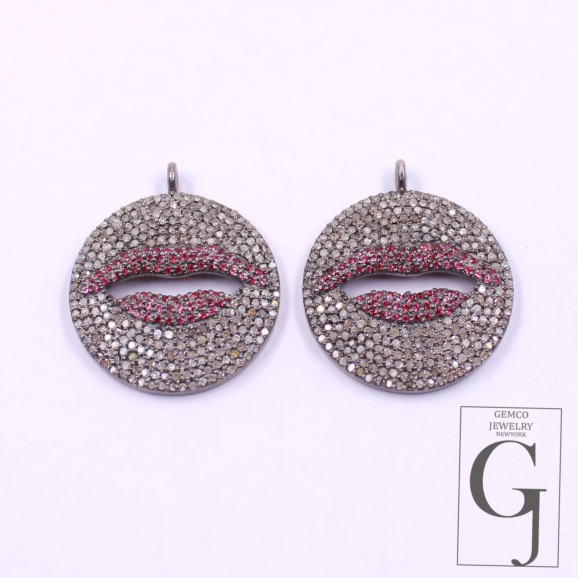 Ruby Lips Pendant With Rosecut Pave Diamonds - 925 Sterling Silver Handmade Pendant Jewelry For Her