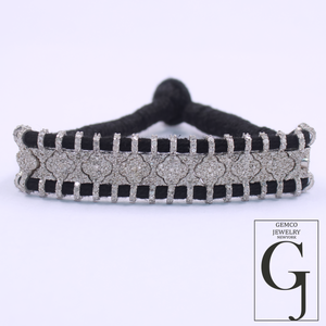 Natural Pave Diamond Thread Bracelet - 925 Sterling Silver Handmade Finish Diamond Bracelet For Everyday Wear