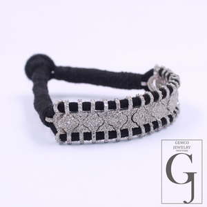 Natural Pave Diamond Thread Bracelet - 925 Sterling Silver Handmade Finish Diamond Bracelet For Everyday Wear